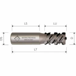 MTEC036.9 - FRAISE HÉLICOÏDALE EN DIAMANT Z2+2 ANGLE AXIAL 54,9° CORPS EN ACIER PCD H4,5 Mm - MOBILTECNICA _ .9_D20 | LU 25 | DS20 | LT90 | Z(2+2)(10DP+1DP) | AX54,9° | DR | H4,5