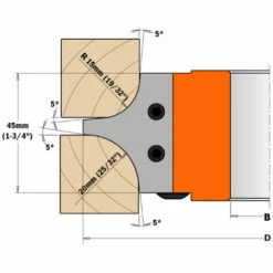 CMT ORANGE TOOLS 695.004.15 JEU DE COUTEAUX POUR QUART DE ROND R=15/20 45X34,5X2