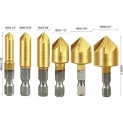 LITZEE Fraises A Bois 6pcs, Fraise Conique 90° HSS, Fraise à Chanfreiner Carbure, 6mm, 8mm, 9mm, 12mm, 16mm, 19mm -Toupie Soldes 26862521 3