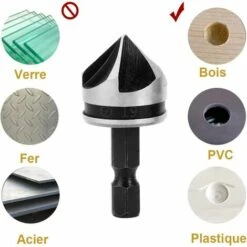 SUN FLOWER 3 Pièces De Foret à Chanfreiner Hexagonal à 5 ​​fentes Pour Chanfreiner Un Lamage Conique Conique De 12 Mm / 16 Mm / 19 Mm, Adapté Au Bois Et Au Métal -Toupie Soldes 37657147 3