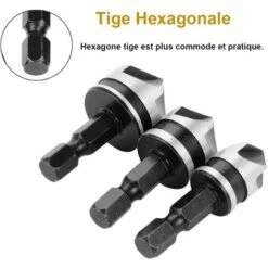 SUN FLOWER 3 Pièces De Foret à Chanfreiner Hexagonal à 5 ​​fentes Pour Chanfreiner Un Lamage Conique Conique De 12 Mm / 16 Mm / 19 Mm, Adapté Au Bois Et Au Métal -Toupie Soldes 37657147 4