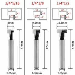 SUNFLOWER Fraise En Rainure En T, Routeur à Rainure En T Forme Routeur Bits, 3Pcs (8/9.5/12.7mm) Queue De Fraise Avec Lame Fraises -Toupie Soldes 40254584 2