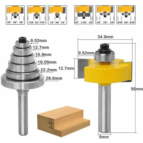 8mm Fraise De Défonceuse à Feuillure Routeur Betterlife, Bit Avec 6 Ensemble Roulements Pour Plusieurs Profondeurs 28,6 Mm, 22,2 Mm, 19,05 Mm, 15,9 Mm, 12,7 Mm, 9,52 Mm Outil De Menuiserie,1 Jeu 4 8mm Fraise De Défonceuse à Feuillure Routeur Betterlife, Bit Avec 6 Ensemble Roulements Pour Plusieurs Profondeurs 28,6 Mm, 22,2 Mm, 19,05 Mm, 15,9 Mm, 12,7 Mm, 9,52 Mm Outil De Menuiserie,1 Jeu – Image 2
