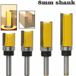 GUAZHUNIFR Fraise Pour Défonceuse Affleureuse Et Toupie Ensemble De Bits De Routeur De Modèle De Motif De Finition Embout De Garniture Affleurante à Queue Fraise à Bois, (8 Mm) Guazhuni 4 Pièces