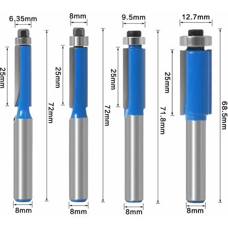 GUAZHUNIFR Fraise à Copier Outils De Fraisage De Menuiserie Bricolage De Coupe Avec Roulement Supérieur, Queue Garniture Affleurante Routeur 8 MM Guazhuni 4Pcs 4 GUAZHUNIFR Fraise à Copier Outils De Fraisage De Menuiserie Bricolage De Coupe Avec Roulement Supérieur, Queue Garniture Affleurante Routeur 8 MM Guazhuni 4Pcs – Image 2