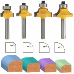 VERSAILLESFR 4PCS 6.35mm Queue Routeur De Arrondi Coin Rayon Rond De 7.92mm/6.35mm /4.76mm Et 3.18mm Outil De Bordure Pour Fraise à Bois -Versailles -Toupie Soldes 44409137 3