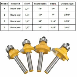 VERSAILLESFR 4PCS 6.35mm Queue Routeur De Arrondi Coin Rayon Rond De 7.92mm/6.35mm /4.76mm Et 3.18mm Outil De Bordure Pour Fraise à Bois -Versailles -Toupie Soldes 44409137 4