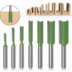 SUPERSELLER Fraise Pour Défonceuse, Affleureuse Et Toupie 7PCS Router Bits Set 6.35mm (1/4 Inch) Shank 3 4 5 6 8 10 12mm Diamètre De Lame Double Flûte Mèche Droite Pour Outil De Fraise à Bois, Vert -Toupie Soldes 52503558 4