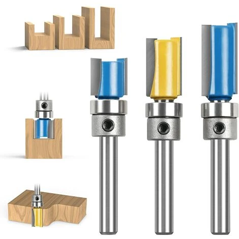 Betterlife Fraise Defonceuse Droite, 3PCS 1/4" Mèches De Routeur En Bois De Carbure, D'embouts Toupie à Finition Affleurante à Motif, Outil De Fraise Avec Roulement Supérieur Pour Menuisier Bricolage 3 Betterlife Fraise Defonceuse Droite, 3PCS 1/4" Mèches De Routeur En Bois De Carbure, D'embouts Toupie à Finition Affleurante à Motif, Outil De Fraise Avec Roulement Supérieur Pour Menuisier Bricolage