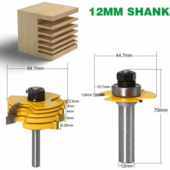 TINOR 12mm Jeu De Forets De Toupie à 3 Ailes Réglables Router à Rainure Bits Fraise à Bois Mèche De Menuiserie Routeur T Forme Avec 6pcs Lame De Coupe 1,8mm, 2,5mm, 3mm, 4mm, 5mm, 6,35mm -Toupie Soldes 55018679 2
