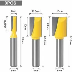TINOR 8mm Fraises Droites Router Bit Fraise à Bois Motif De Garniture Routeur Bits Embout à Pointe De Fraise En Carbure Outil De Travail Du Bois 3 Pièces Ensemble -Toupie Soldes 55018722 2
