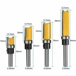 TINOR 4 PCS 1/4" Routeur De Fraise à Bois Fraise A Copier (4 Tailles) En Acier Allié De Haute Aualité La Lame 10 Mm, 20 Mm, 25 Mm, 38 Mm Pour Le Bois Massif, Le Panneau De Particules, Le MDF, Etc -Toupie Soldes 55018768 2