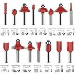 LEDMOMO Fraises Defonceuse 6.35mm. Coffret De 15 Fraises Tige De 6.35mm 1/4", Coupe-outils Pour Travail Bois à Pointe En Carbure De Tungstène, Tige Forets En Acier Forgé -Toupie Soldes 56665980 3