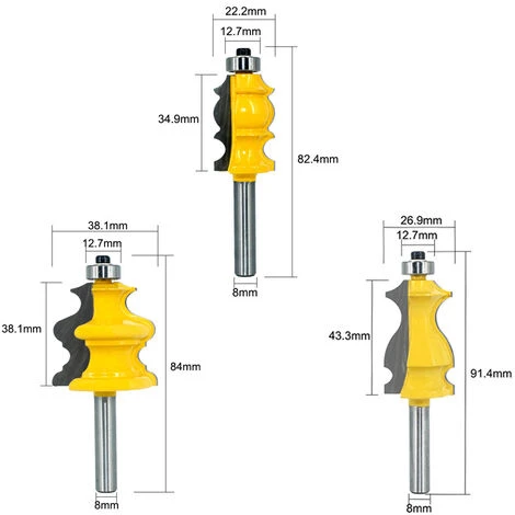CATHERINE Lot De 3 Fraises à Défoncer Pour Moulures Architecturales 8 Mm 4 CATHERINE Lot De 3 Fraises à Défoncer Pour Moulures Architecturales 8 Mm – Image 2