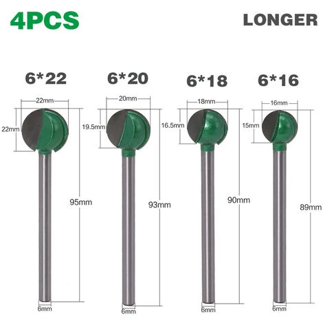 CHANCEY 4Pcs 6mm Tige 16/18/ 20/ 22mm Alliage D'acier Tungstène Lame Bille Routeur Bûcheron, Fraise à Fond Rond Bois Fraise à Rainurer Pour Défonceuse Outil De Coupe Bit De Routeur,SEMAket 4 CHANCEY 4Pcs 6mm Tige 16/18/ 20/ 22mm Alliage D'acier Tungstène Lame Bille Routeur Bûcheron, Fraise à Fond Rond Bois Fraise à Rainurer Pour Défonceuse Outil De Coupe Bit De Routeur,SEMAket – Image 2