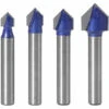 TRIOMPHE 4 PCS 6mm Tige V Rainure En Carbure Monobloc Routeur CNC Gravure 90 Degrés V-Rainurage Bit Outils De Travail Du Bois，T-Audace