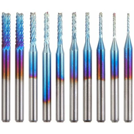 HANBING Fraise à Couteau Pour Machine à Graver En Acier Au Tungstène, Fraise à Maïs Plaqué Bleu (fraise Plaquée Bleu 10pc 0.8-3.175mm) 3 HANBING Fraise à Couteau Pour Machine à Graver En Acier Au Tungstène, Fraise à Maïs Plaqué Bleu (fraise Plaquée Bleu 10pc 0.8-3.175mm)