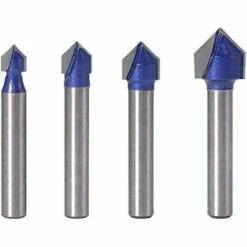 4pcs 6.35mm Tige 90°V Groove Routeur Bits Fraisage Du Bois 6.35mm, 7.94mm, 9.52mm, 12.7mm Fraise à Rainurer Bits En Forme V, Outil De Coupe Du Bois Bleu GrooFoo -Toupie Soldes 60910470 2