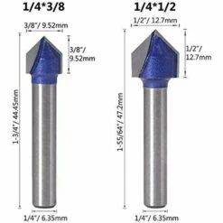 4pcs 6.35mm Tige 90°V Groove Routeur Bits Fraisage Du Bois 6.35mm, 7.94mm, 9.52mm, 12.7mm Fraise à Rainurer Bits En Forme V, Outil De Coupe Du Bois Bleu GrooFoo -Toupie Soldes 60910470 5