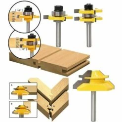 JOORRT 45 Degrés Verrouiller Mitre Routeur Bit + Mèche De Langue + Fraise à Rainurer [ 8mm Manche], Percussion à Rainure Et à Languette Fraise à Bois Pour Outils De Menuiserie -Toupie Soldes 63515147 2