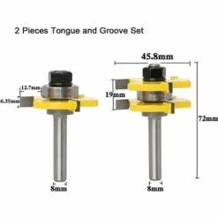 JOORRT 45 Degrés Verrouiller Mitre Routeur Bit + Mèche De Langue + Fraise à Rainurer [ 8mm Manche], Percussion à Rainure Et à Languette Fraise à Bois Pour Outils De Menuiserie -Toupie Soldes 63515147 3