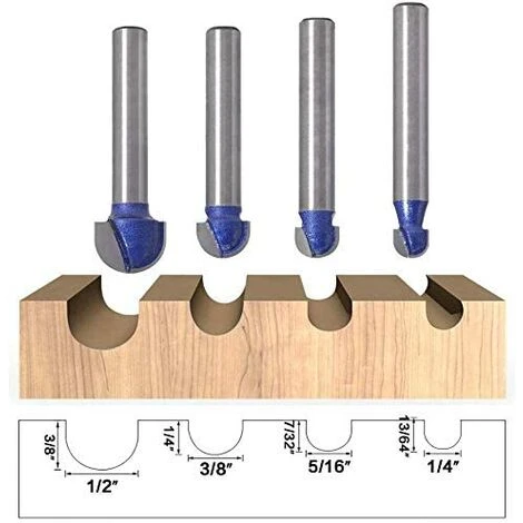 LYCXAMES 4pcs 6.35mm Nez Rond Core Box Routeur Bits 6.35mm, 7.94mm, 9.52mm, 12.7mm Outil De Coupe De Fraisage Du Bois Blue 5 LYCXAMES 4pcs 6.35mm Nez Rond Core Box Routeur Bits 6.35mm, 7.94mm, 9.52mm, 12.7mm Outil De Coupe De Fraisage Du Bois Blue – Image 3