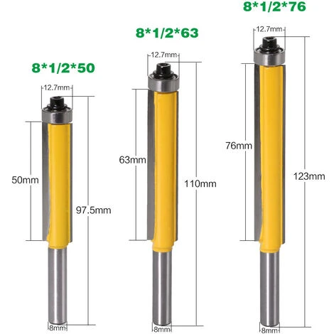 Fraise à Copier, 8mm Tige Outils De Fraisage De Menuiserie Bricolage De Coupe Avec Roulement Supérieur, Fraise à Bois Fraise Extra-longue Fraise à Raser Mèche Droite 3Pcs- 56Vingt 4 Fraise à Copier, 8mm Tige Outils De Fraisage De Menuiserie Bricolage De Coupe Avec Roulement Supérieur, Fraise à Bois Fraise Extra-longue Fraise à Raser Mèche Droite 3Pcs- 56Vingt – Image 2