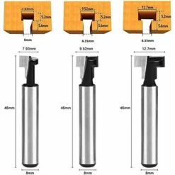 DECKON Fraise En Rainure En T, Routeur à Rainure En T Forme Routeur Bits, 3Pcs (7.93/9.52/12.7mm) Queue De Fraise Avec Lame Fraises à Bois Pour Outils électriques Outil De Menuiserie -Toupie Soldes 65101299 2