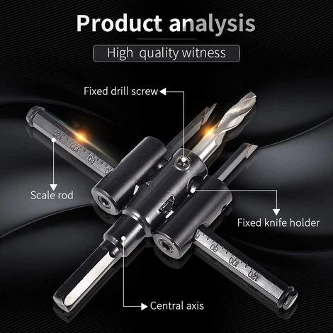 OSQI Kit De Scie Cloche Circulaire Réglable De 30 Mm à 200 Mm, Foret à Cloison Sèche Pour Bois, Coupe Ronde, Outils De Bricolage Pour Le Travail Du Bois (30-200 Mm) 4 OSQI Kit De Scie Cloche Circulaire Réglable De 30 Mm à 200 Mm, Foret à Cloison Sèche Pour Bois, Coupe Ronde, Outils De Bricolage Pour Le Travail Du Bois (30-200 Mm) – Image 2