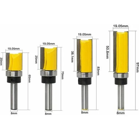 THSINDE 4Pcs Ensemble De Bits De Routeur De Modèle De Motif De Finition Embout De Garniture Affleurante à Queue 8mm Fraise à Bois 4 THSINDE 4Pcs Ensemble De Bits De Routeur De Modèle De Motif De Finition Embout De Garniture Affleurante à Queue 8mm Fraise à Bois – Image 2