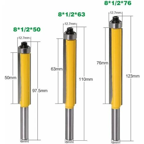 FLETéçA 3 Pcs Fraise à Bois Fraise Extra-longue Fraise à Raser Mèche Droite, Avec La Poignée De 8mm 4 FLETéçA 3 Pcs Fraise à Bois Fraise Extra-longue Fraise à Raser Mèche Droite, Avec La Poignée De 8mm – Image 2
