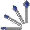 FLETéçA 4pcs 6.35mm Tige 90°V Groove Routeur Bits Fraisage Du Bois 6.35mm, 7.94mm, 9.52mm, 12.7mm Fraise à Rainurer Bits En Forme V, Outil De Coupe Du Bois Bleu -Toupie Soldes 66969998 1