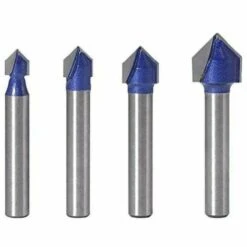 FLETéçA 4pcs 6.35mm Tige 90°V Groove Routeur Bits Fraisage Du Bois 6.35mm, 7.94mm, 9.52mm, 12.7mm Fraise à Rainurer Bits En Forme V, Outil De Coupe Du Bois Bleu -Toupie Soldes 66969998 2