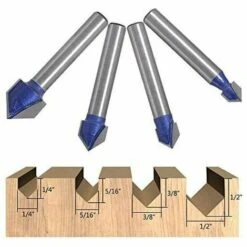 FLETéçA 4pcs 6.35mm Tige 90°V Groove Routeur Bits Fraisage Du Bois 6.35mm, 7.94mm, 9.52mm, 12.7mm Fraise à Rainurer Bits En Forme V, Outil De Coupe Du Bois Bleu -Toupie Soldes 66969998 3
