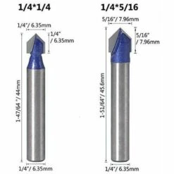 FLETéçA 4pcs 6.35mm Tige 90°V Groove Routeur Bits Fraisage Du Bois 6.35mm, 7.94mm, 9.52mm, 12.7mm Fraise à Rainurer Bits En Forme V, Outil De Coupe Du Bois Bleu -Toupie Soldes 66969998 4