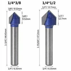 FLETéçA 4pcs 6.35mm Tige 90°V Groove Routeur Bits Fraisage Du Bois 6.35mm, 7.94mm, 9.52mm, 12.7mm Fraise à Rainurer Bits En Forme V, Outil De Coupe Du Bois Bleu -Toupie Soldes 66969998 5