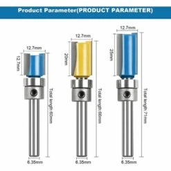 GGNRALNY Fraise Defonceuse Droite, 3PCS 1/4" Mèches De Routeur En Bois De Carbure, D'embouts Toupie à Finition Affleurante à Motif, Outil De Fraise Avec Roulement Supérieur Pour Menuisier Bricolage -Toupie Soldes 67354671 3
