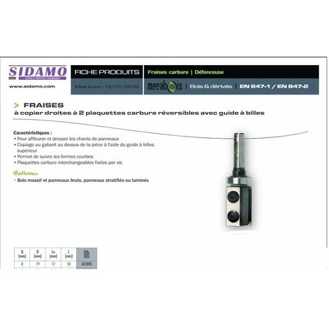 MECABOIS Sidamo - Fraise A Copier A 2 Plaquettes Q8xd19xl50 - Guide A Billes 4 MECABOIS Sidamo - Fraise A Copier A 2 Plaquettes Q8xd19xl50 - Guide A Billes – Image 2