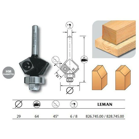 Leman - Mèche D'affleureuse 2 Plaquettes Diam. 29 Pente 45° Q.6 + Guide - 826.745.00 3 Leman - Mèche D'affleureuse 2 Plaquettes Diam. 29 Pente 45° Q.6 + Guide - 826.745.00